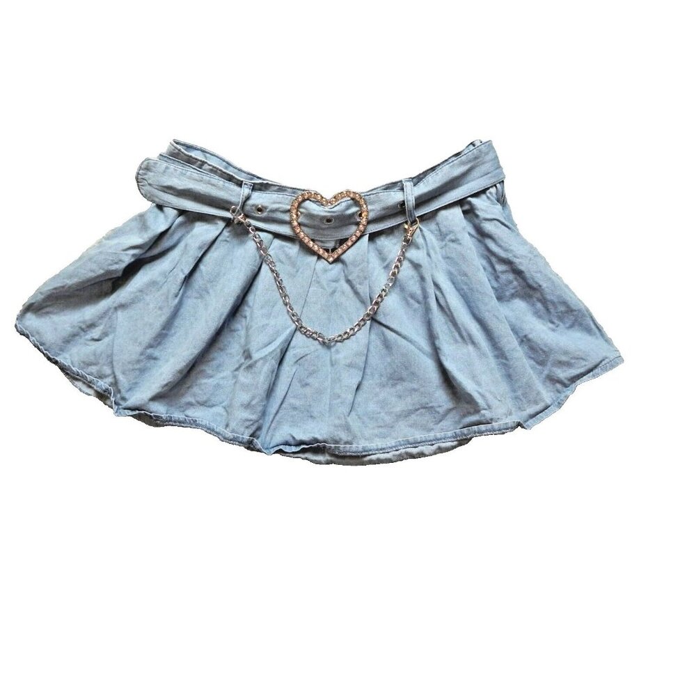 Hot Topic Blue Denim Skirt with Heart Chain
